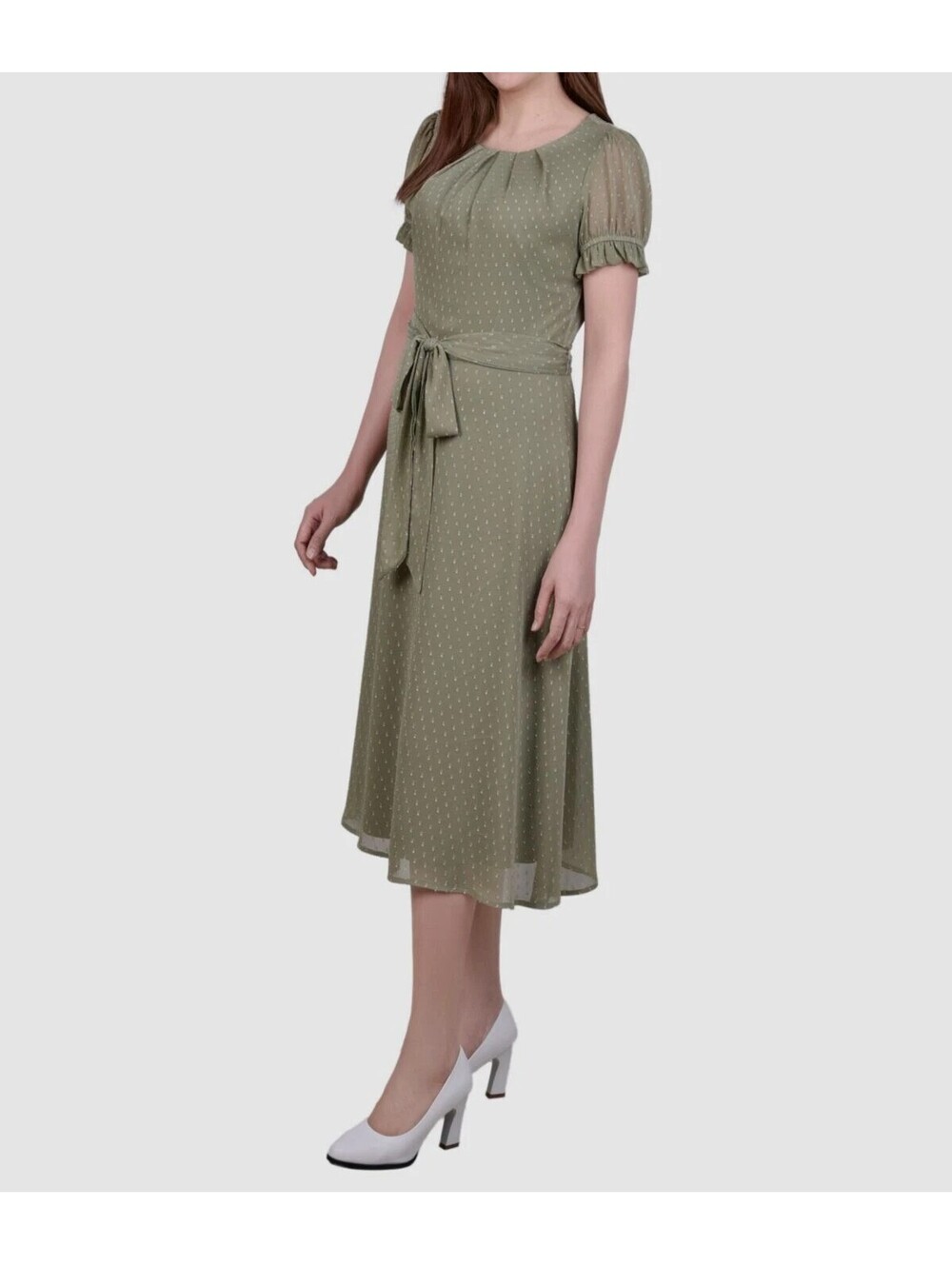 NY Collection Petite Short Sle Olive Green Rectangle PL